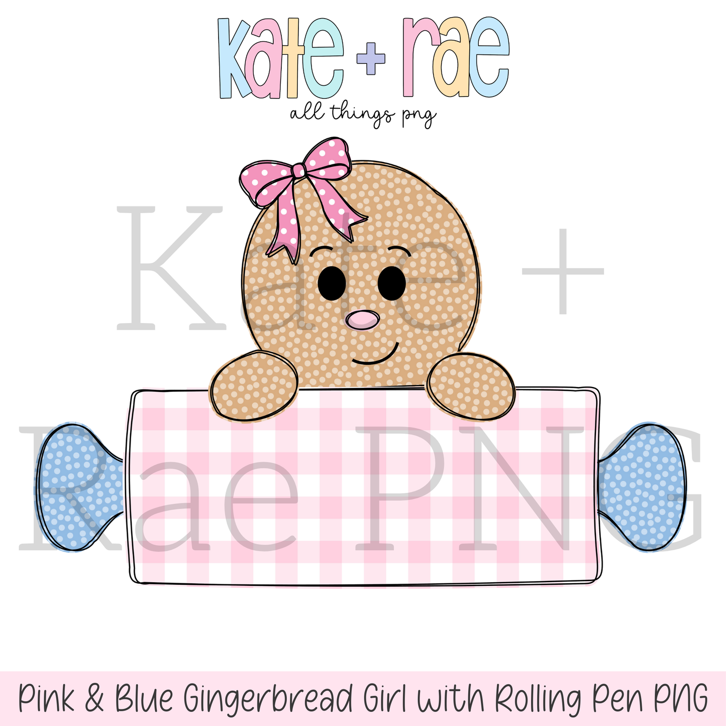 Girl's Pink and Blue Gingerbread Girl with Rolling Pen Name Plate PNG