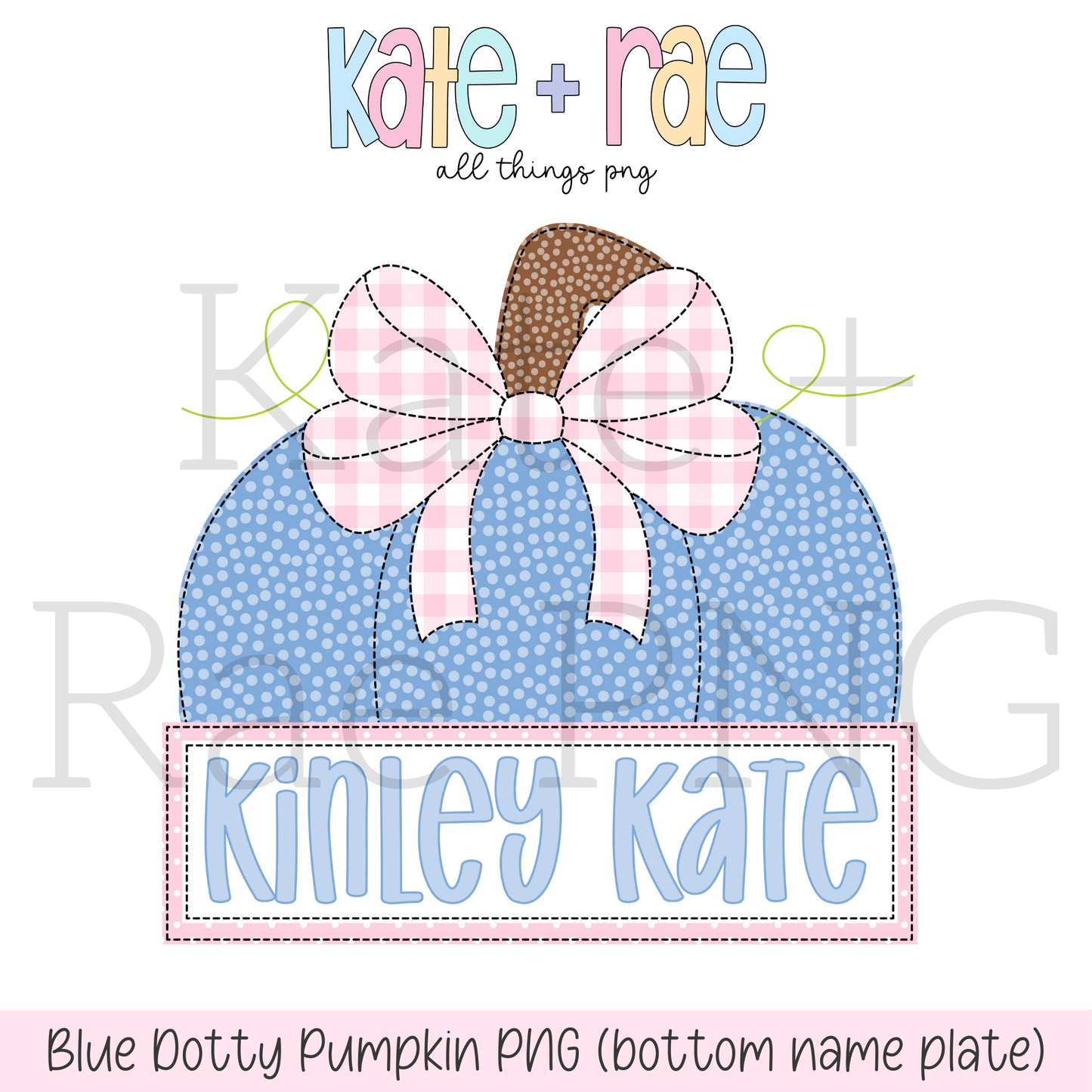 Blue Dotty Pumpkin Faux Applique PNG with Bottom Name Plate