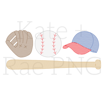Boy's Baseball Faux Embroidery Sketch PNG
