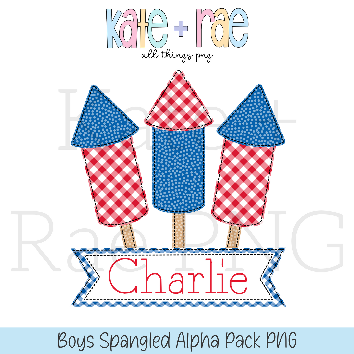 Boys Firework Trio Faux Applique with Name Plate PNG