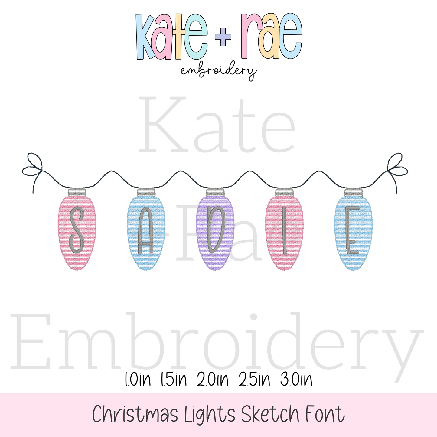 Christmas Lights Sketch Stitch Applique Embroidery Font