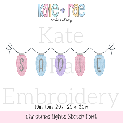 Christmas Lights Sketch Stitch Applique Embroidery Font