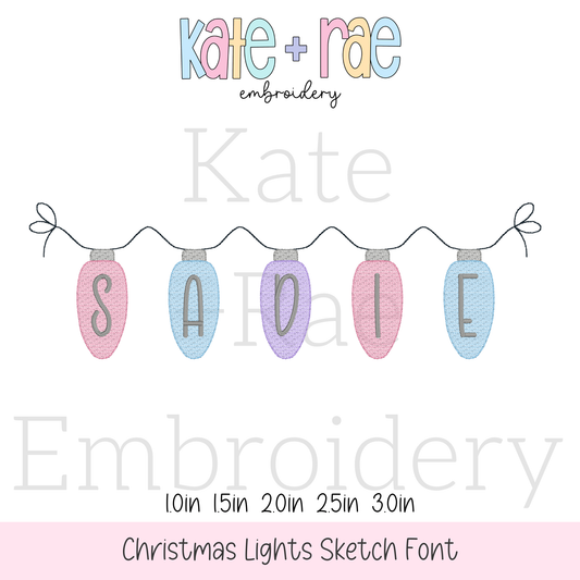 Christmas Lights Sketch Stitch Applique Embroidery Font