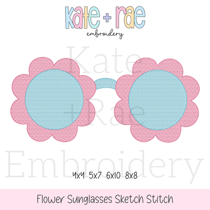 Flower Sunglasses Sketch Stitch Embroidery Design