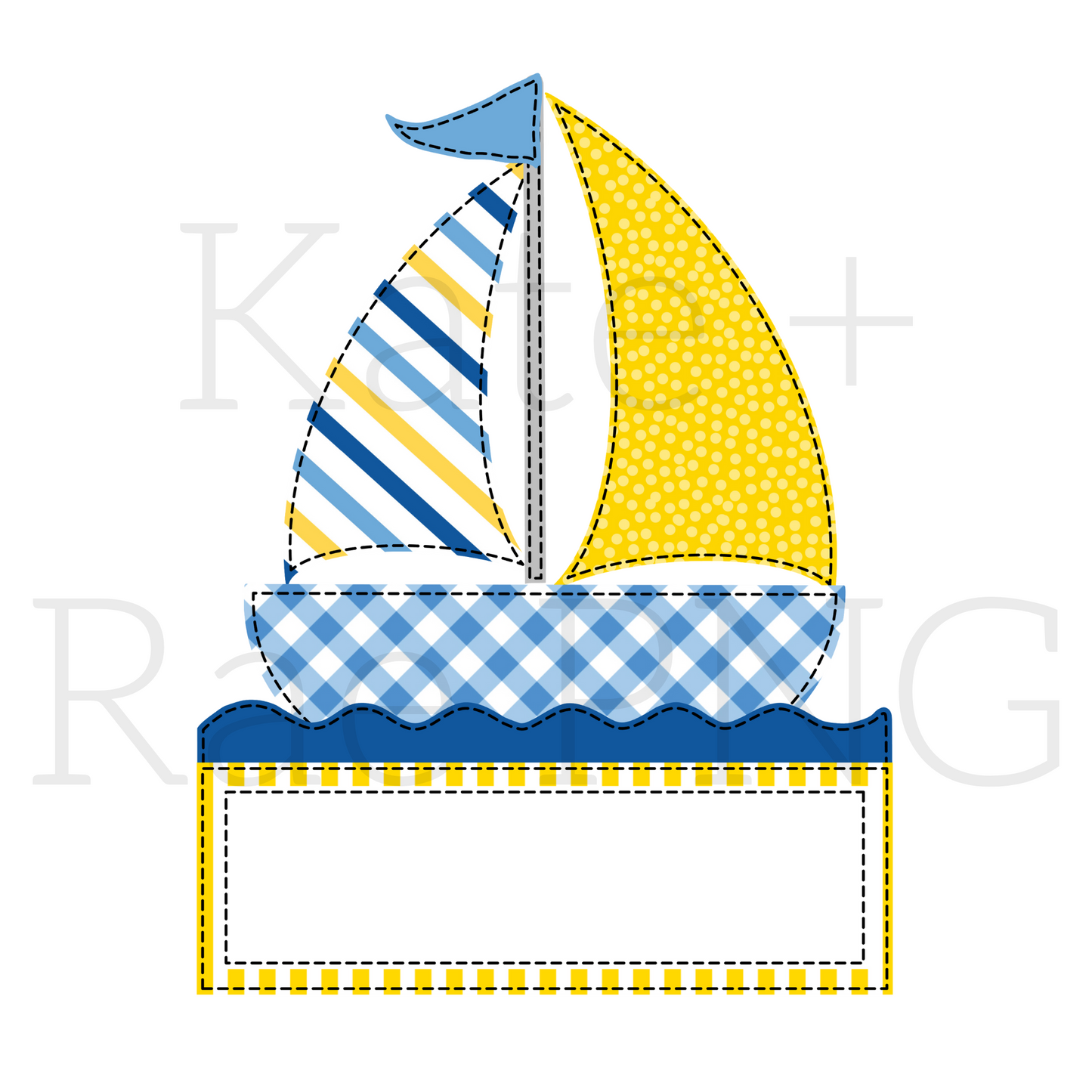 Boy's Sailboat Faux Applique with Name Plate PNG