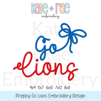 Preppy Go Lions Embroidery Design