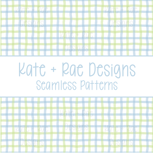 Blue & Light Green Plaid Watercolor Seamless Pattern