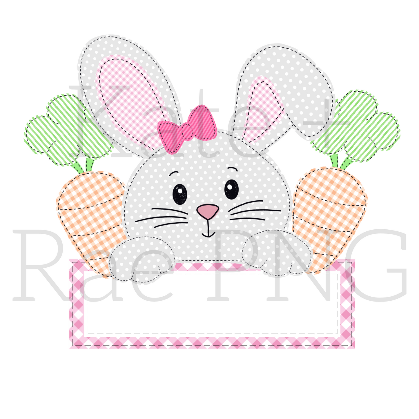 Girl's Peeping Easter Bunny Faux Applique PNG