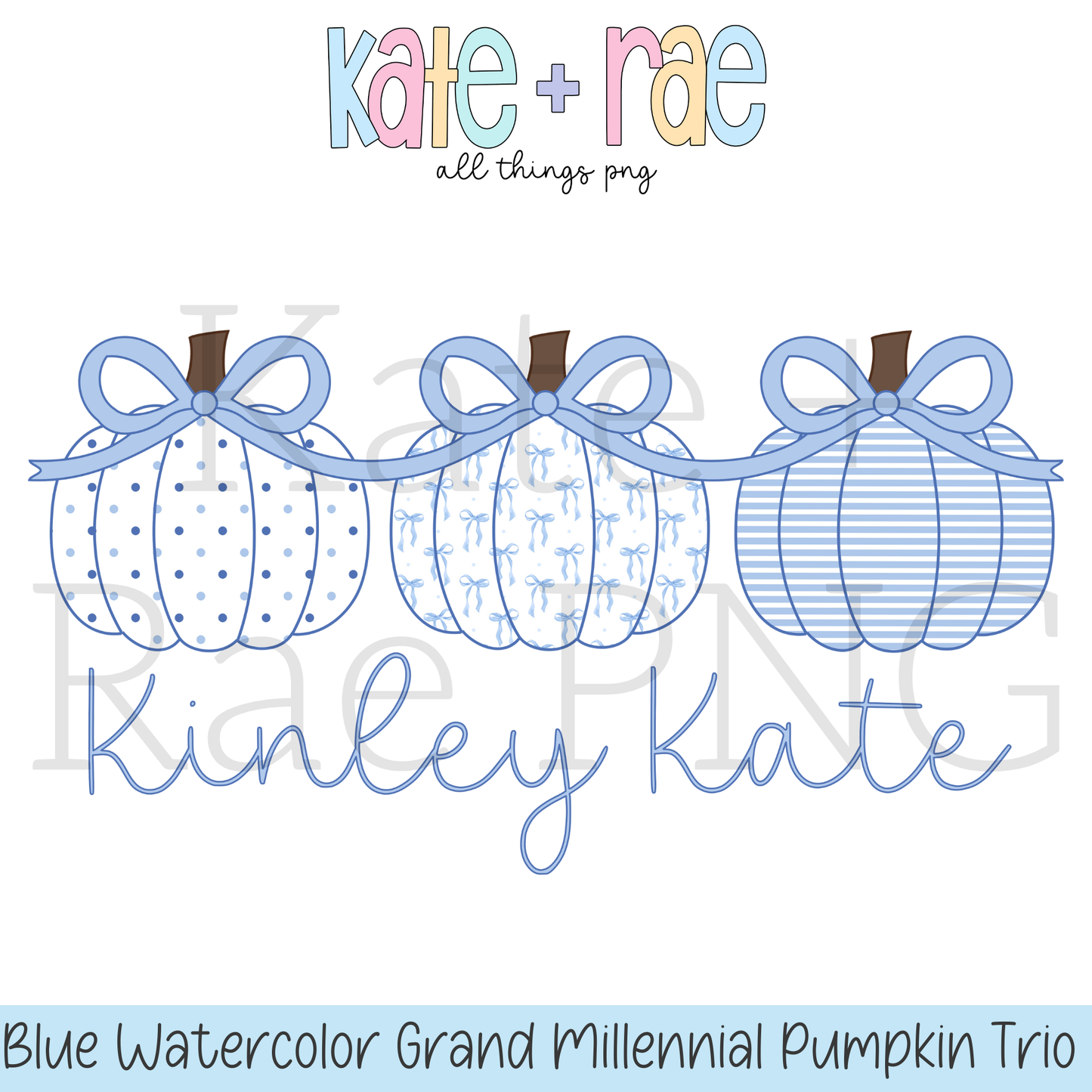 Blue Watercolor Pumpkin Trio with Connecting Bows