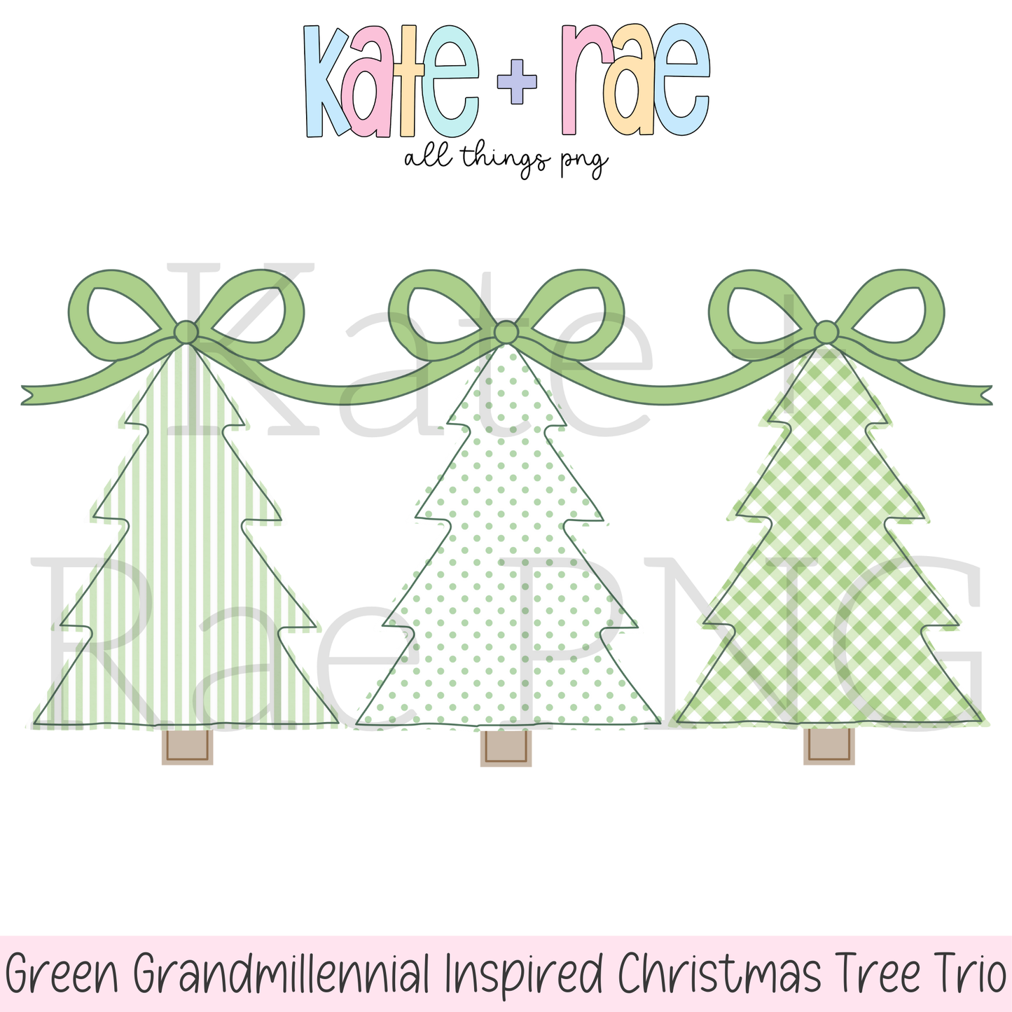 Green Grandmillennial Inspired Christmas Tree Trio PNG