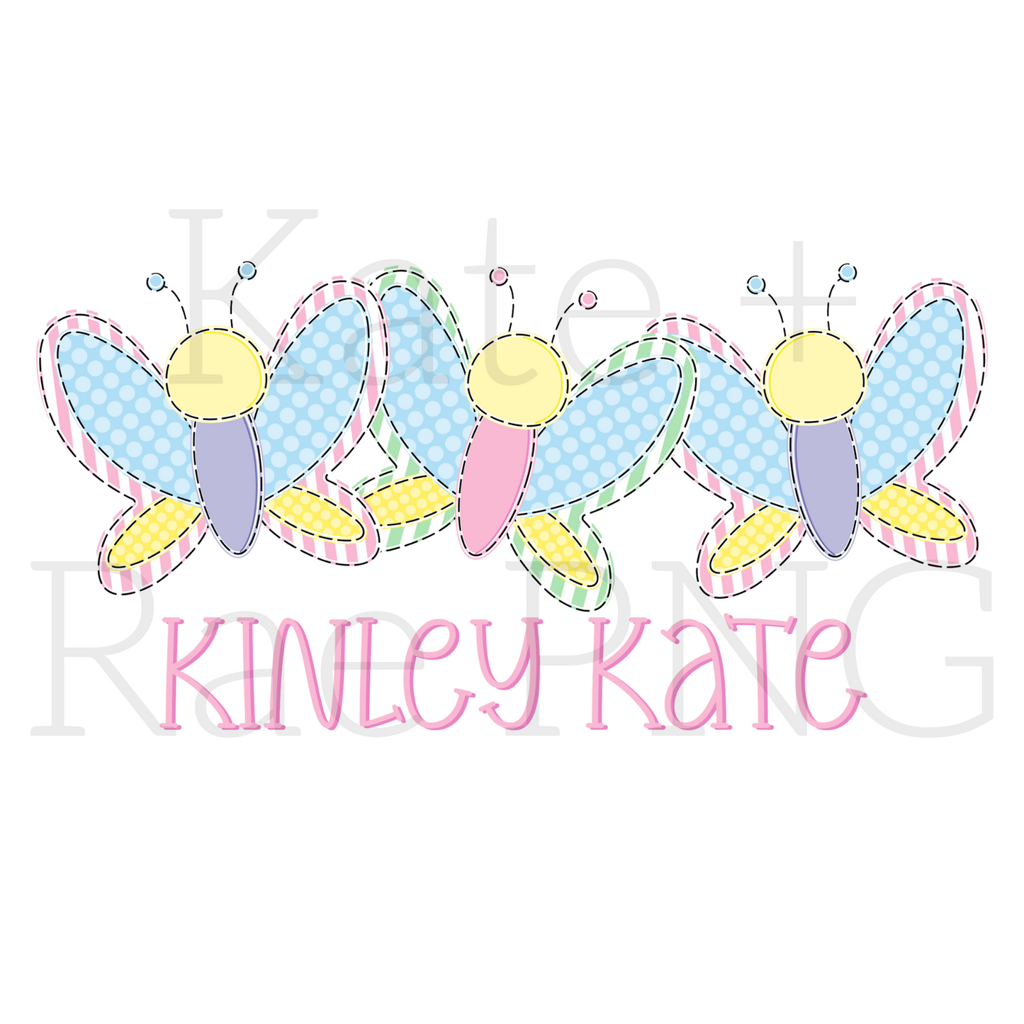 Girl's Butterfly Trio Faux Applique PNG