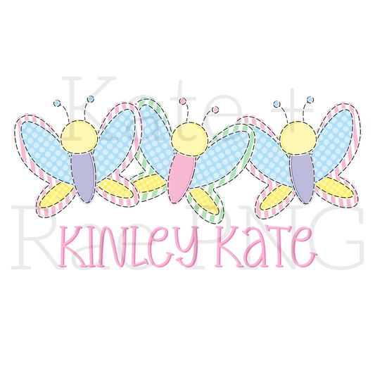 Girl's Butterfly Trio Faux Applique PNG