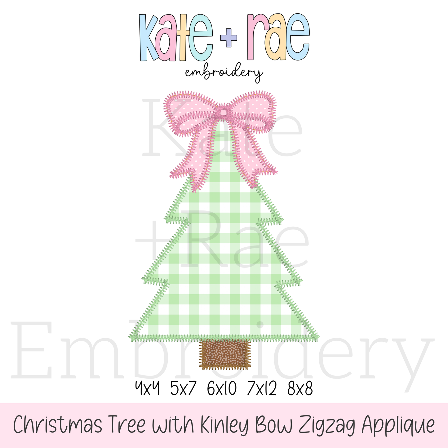 Girls Christmas Tree with Kinley Bow Zigzag Applique Embroidery Design