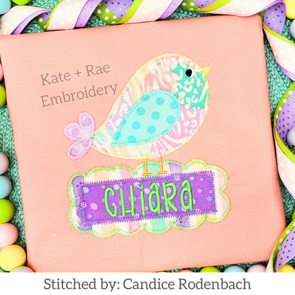 Spring Doodle Bird Zigzag Applique Embroidery Design