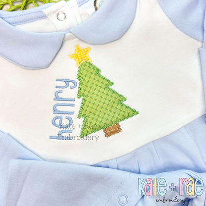 Christmas Tree with Stars Zigzag Applique Embroidery Design