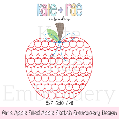 Girl's Apple Filled Apple Embroidery Design