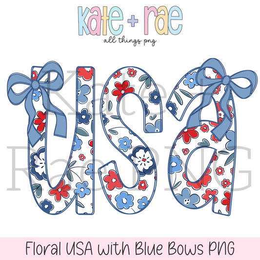 Floral USA with Blue Bows PNG