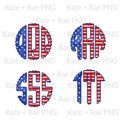 Patriotic Flag Scalloped Monogram