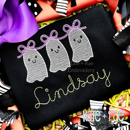 Girl's Ghost Trio with Bows Sketch Stitch Embroidery Design
