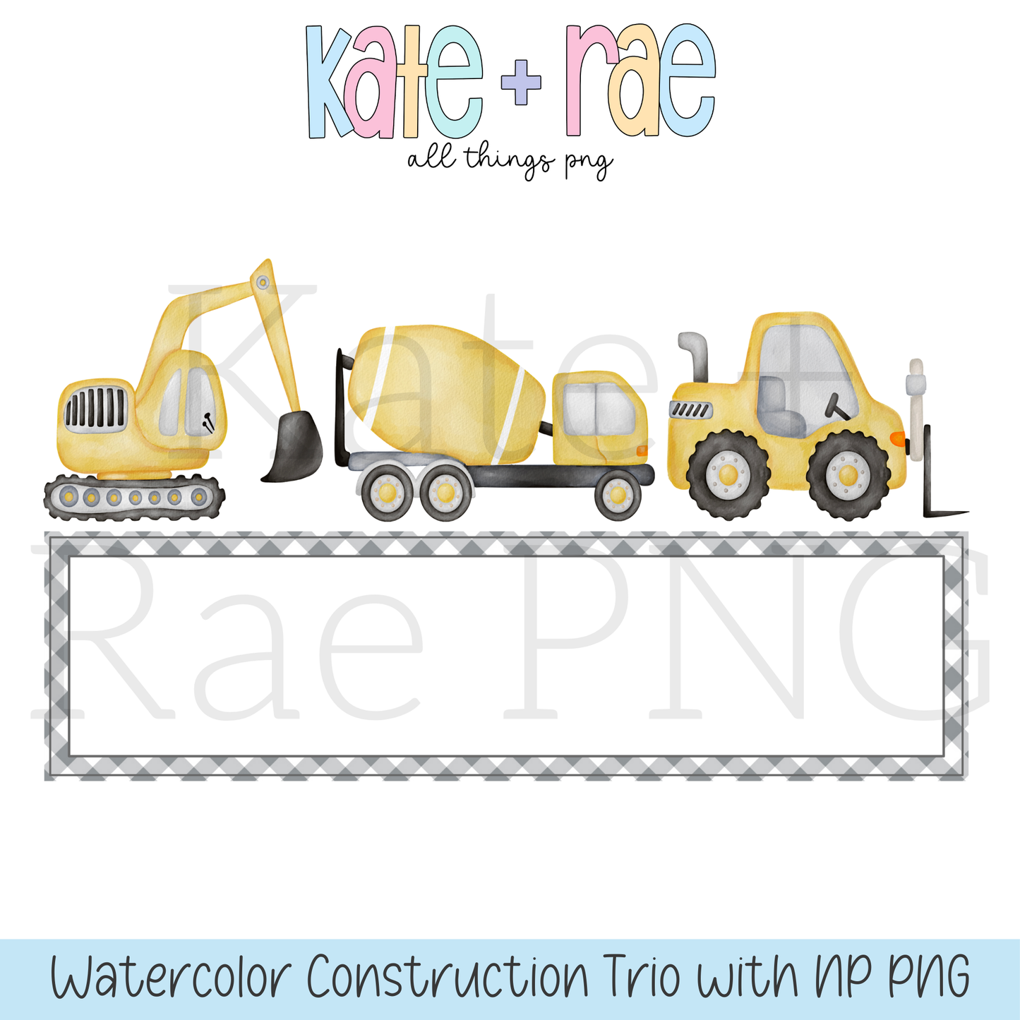 Boy's Watercolor Construction Equipment with Name Plate PNG