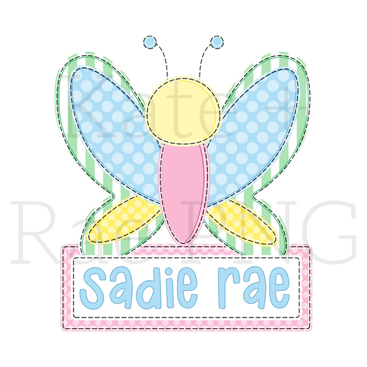 Girl's Green and Pink Butterfly Faux Applique PNG