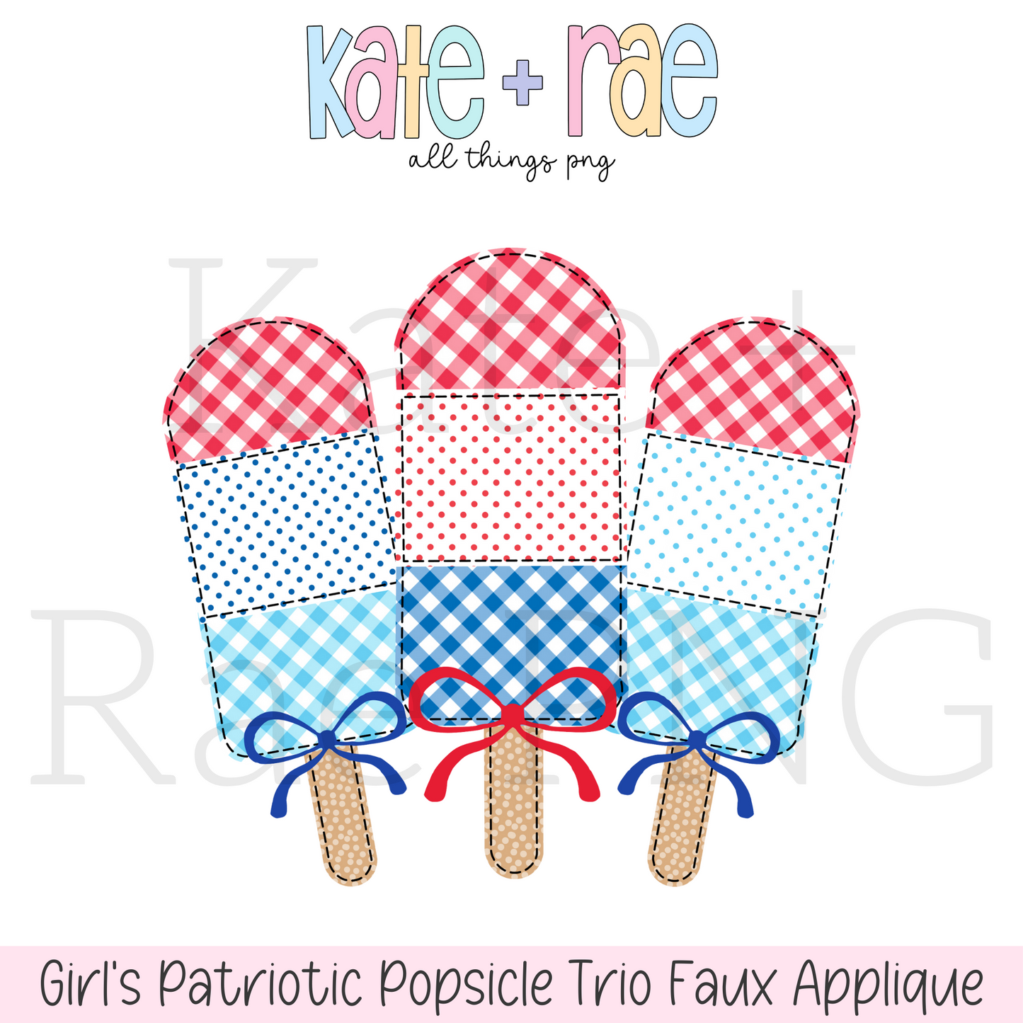 Girl's Patriotic Popsicle Trio Faux Applique PNG