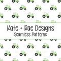Green Tractor Watercolor Seamless Pattern with White Background: Seamless pattern of green watercolor tractors on a white background