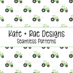Green Tractor Watercolor Seamless Pattern with White Background: Seamless pattern of green watercolor tractors on a white background