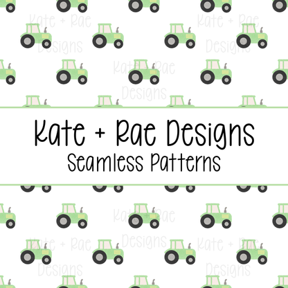 Green Tractor Watercolor Seamless Pattern with White Background