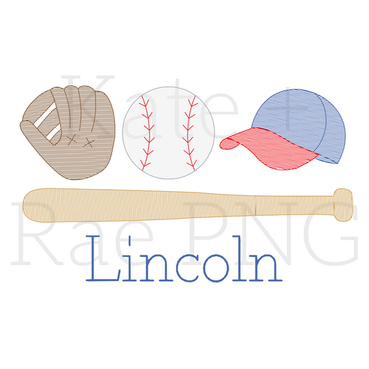 Boy's Baseball Faux Embroidery Sketch PNG