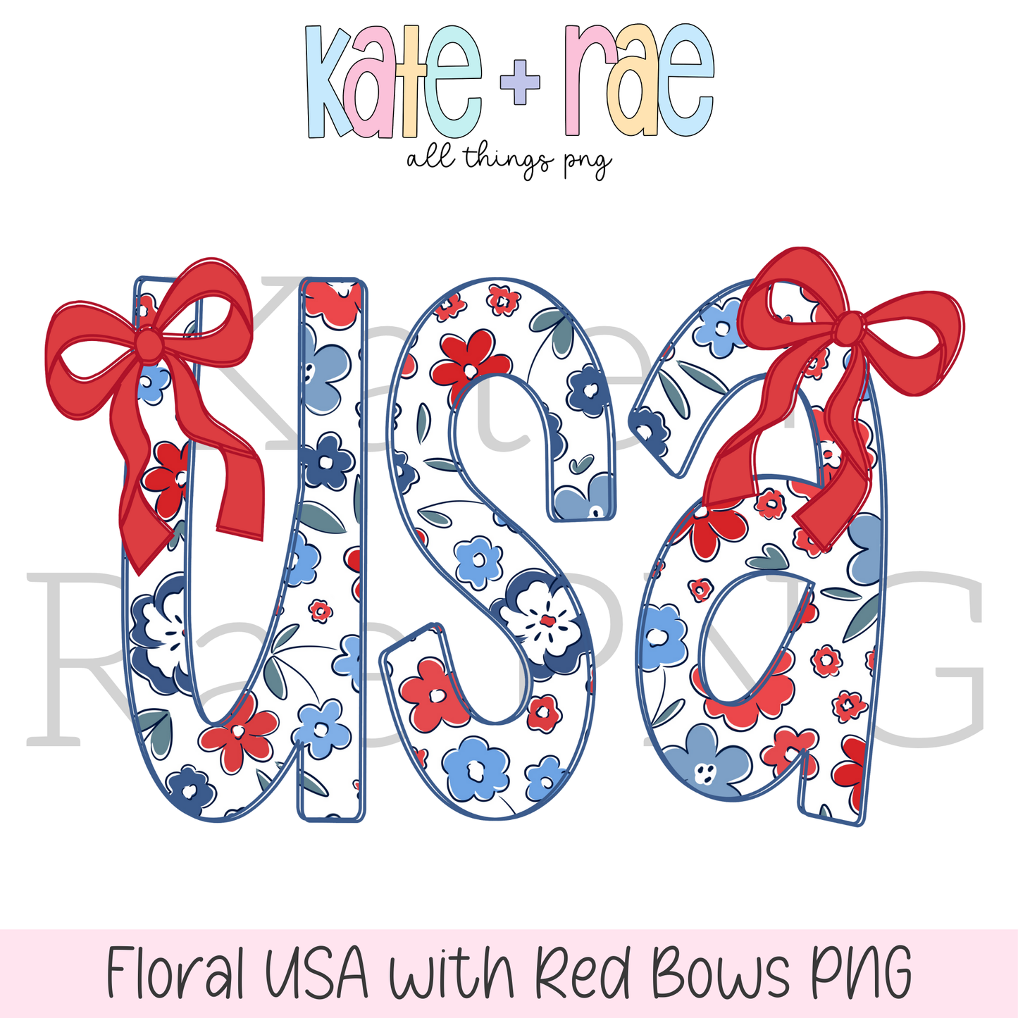 Floral USA with Red Bows PNG