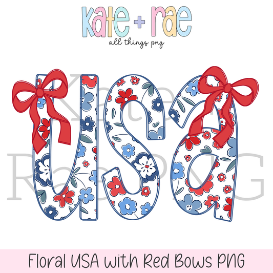 Floral USA with Red Bows PNG