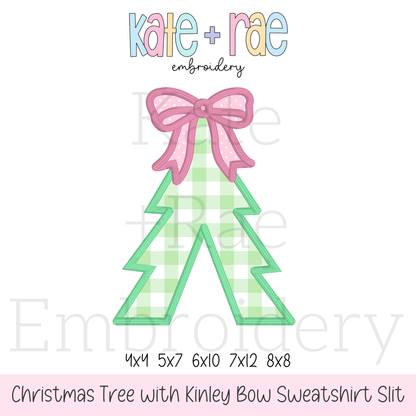 Christmas Tree with Kinley Bow Satin Stitch Applique Embroidery Design