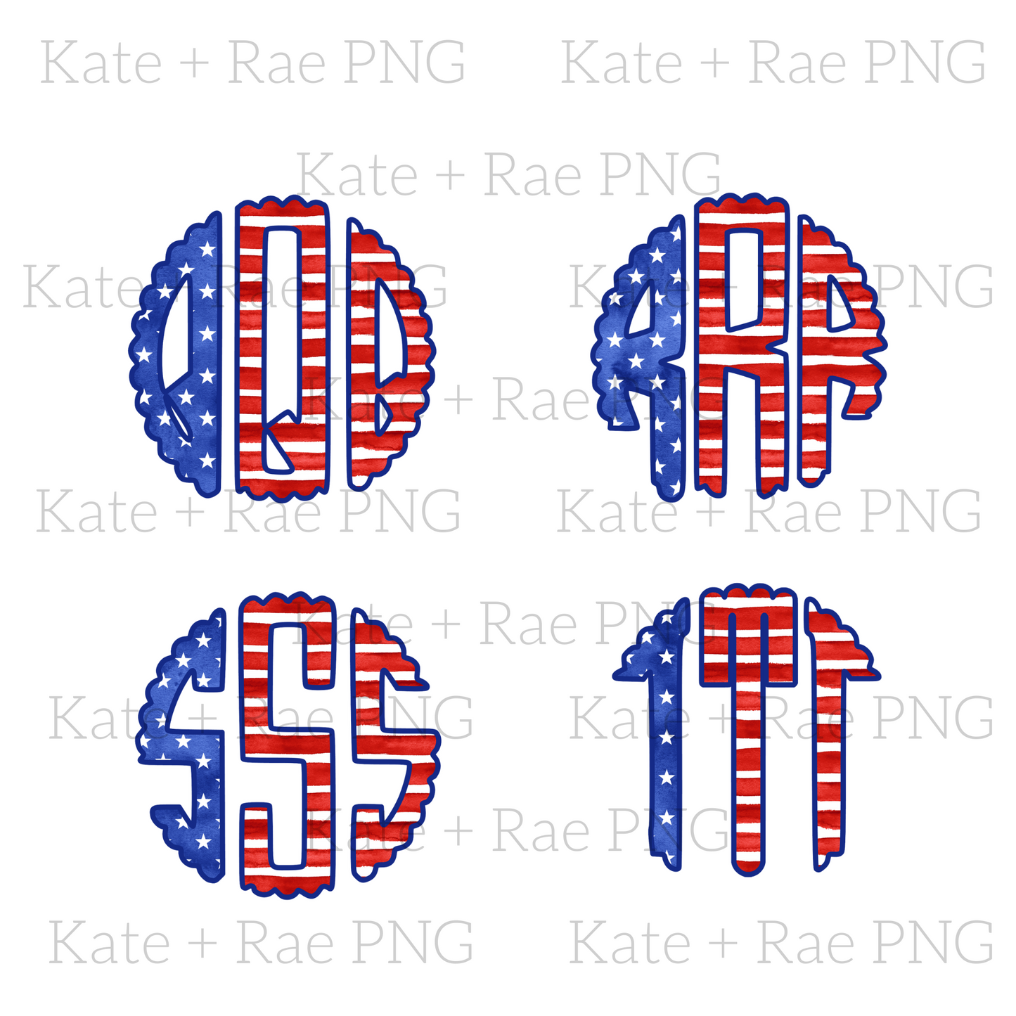 Patriotic Flag Scalloped Monogram Pack