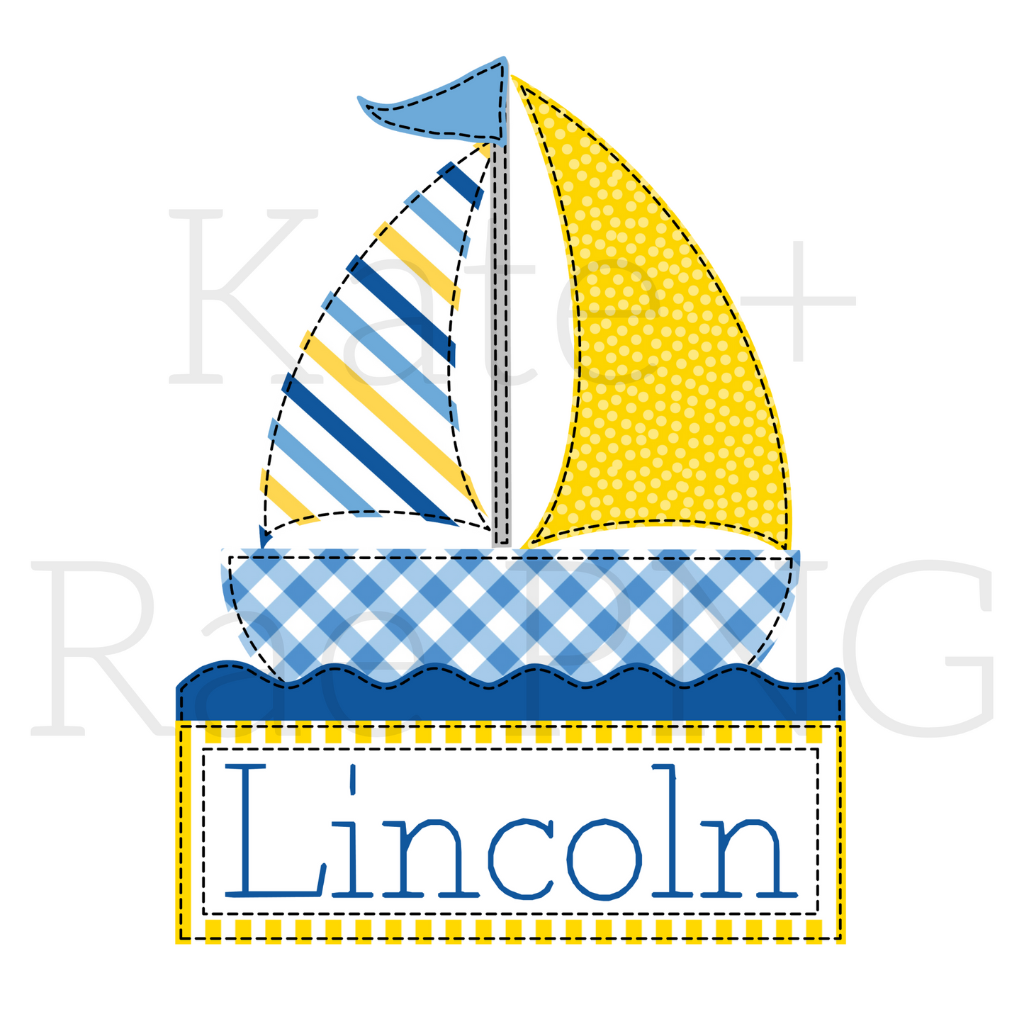 Boy's Sailboat Faux Applique with Name Plate PNG