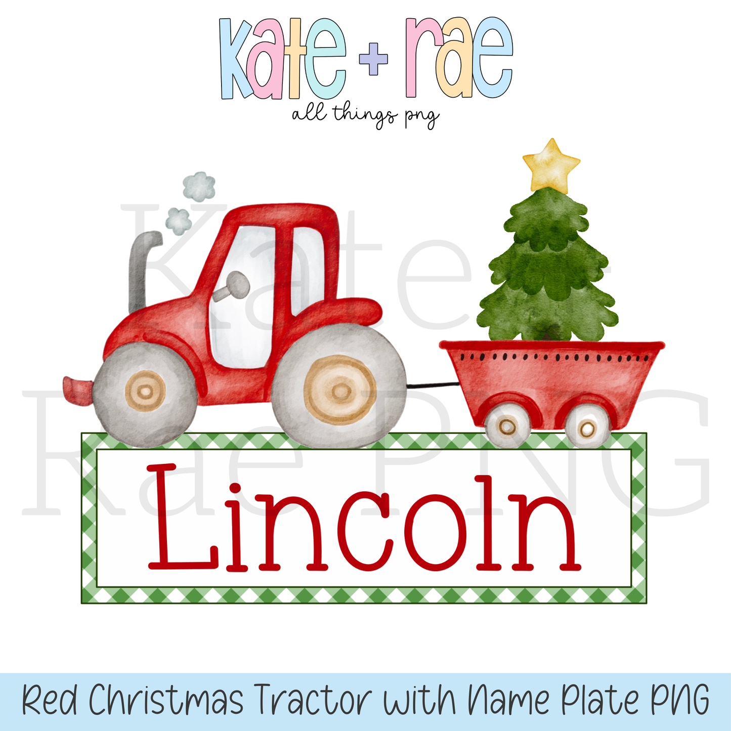 Boy's Watercolor Christmas Tractor with Name Plate PNG