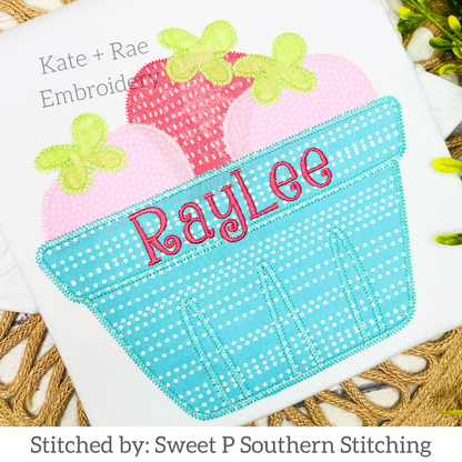 Strawberry Basket Zigzag Applique Embroidery Design
