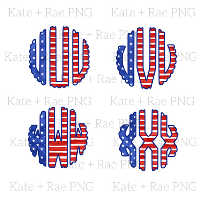 Patriotic Flag Scalloped Monogram