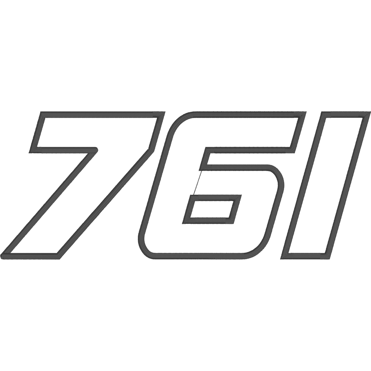 761 Custom: 761 in gray italic block numbers with a dark outline