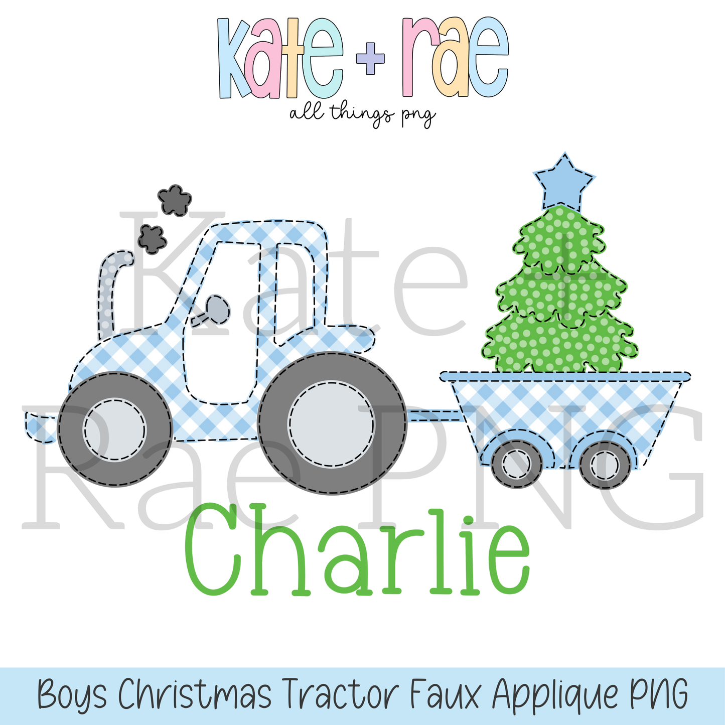 Boy's Blue Christmas Tractor Faux Applique PNG