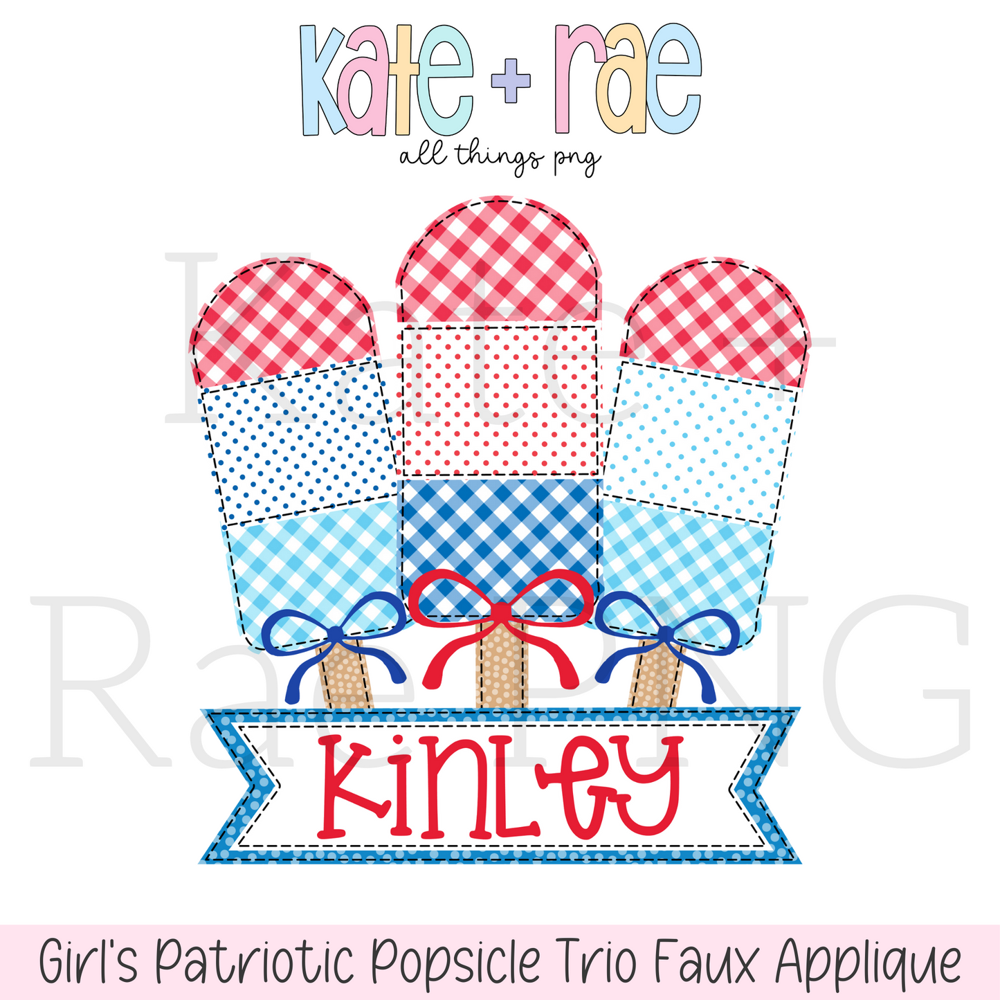 Girls Patriotic Popsicle Trio with Name Plate PNG