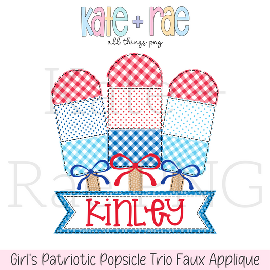 Girls Patriotic Popsicle Trio with Name Plate PNG