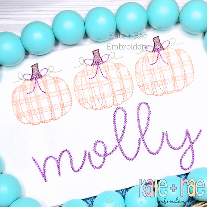 Girl's Plaid Filled Pumpkins with Bows Sketch Embroidery Design