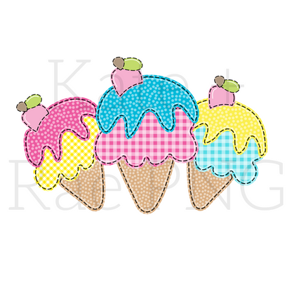 Bright Summer Ice Cream Trio Faux Applique PNG