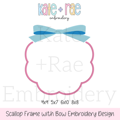 Scalloped Monogram Frame with Bow Embroidery Design