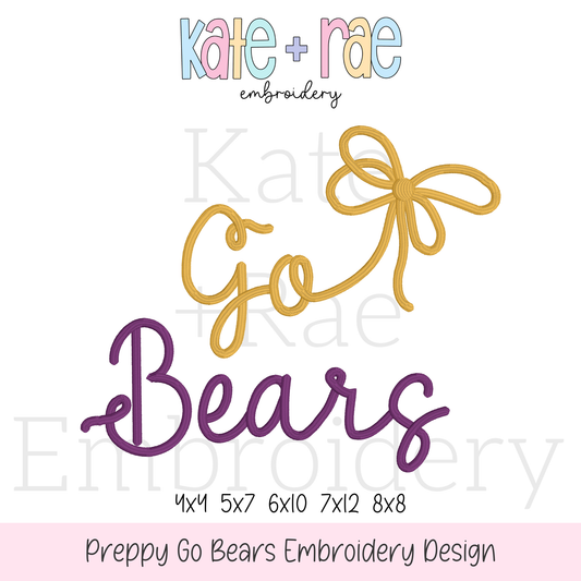 Preppy Go Bears Embroidery Design