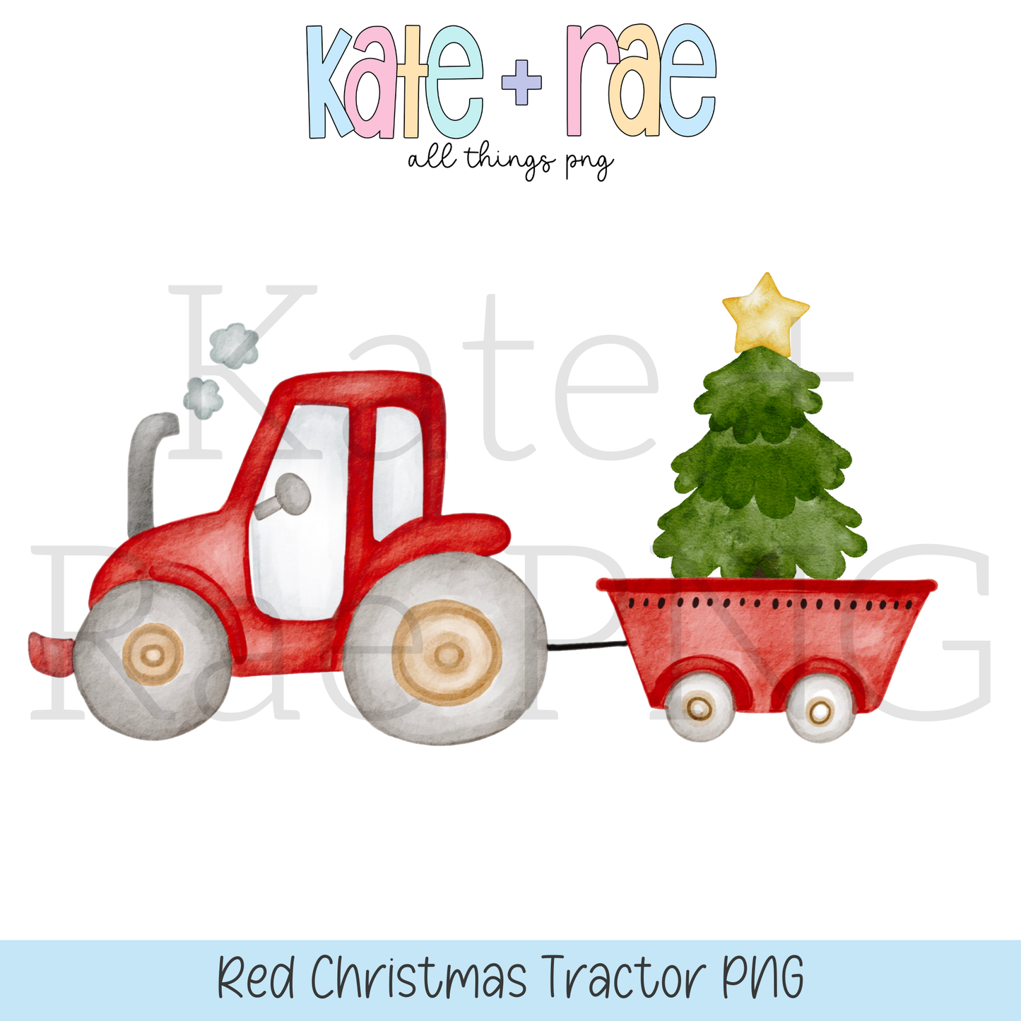 Boy's Watercolor Christmas Tractor PNG