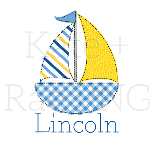 Boy's Sailboat Faux Applique PNG