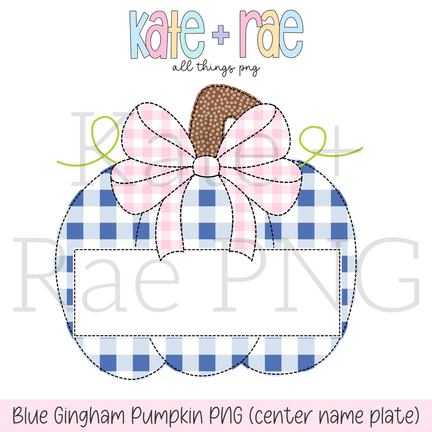 Blue Gingham Pumpkin Faux Applique PNG with Center Name Plate