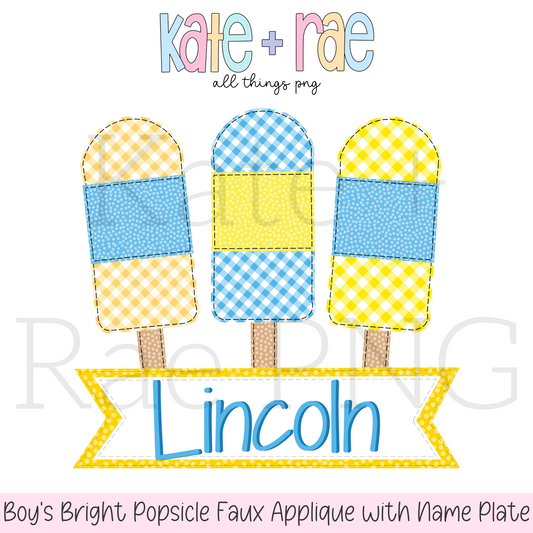 Boy's Bright Popsicle Faux Applique with Name Plate PNG